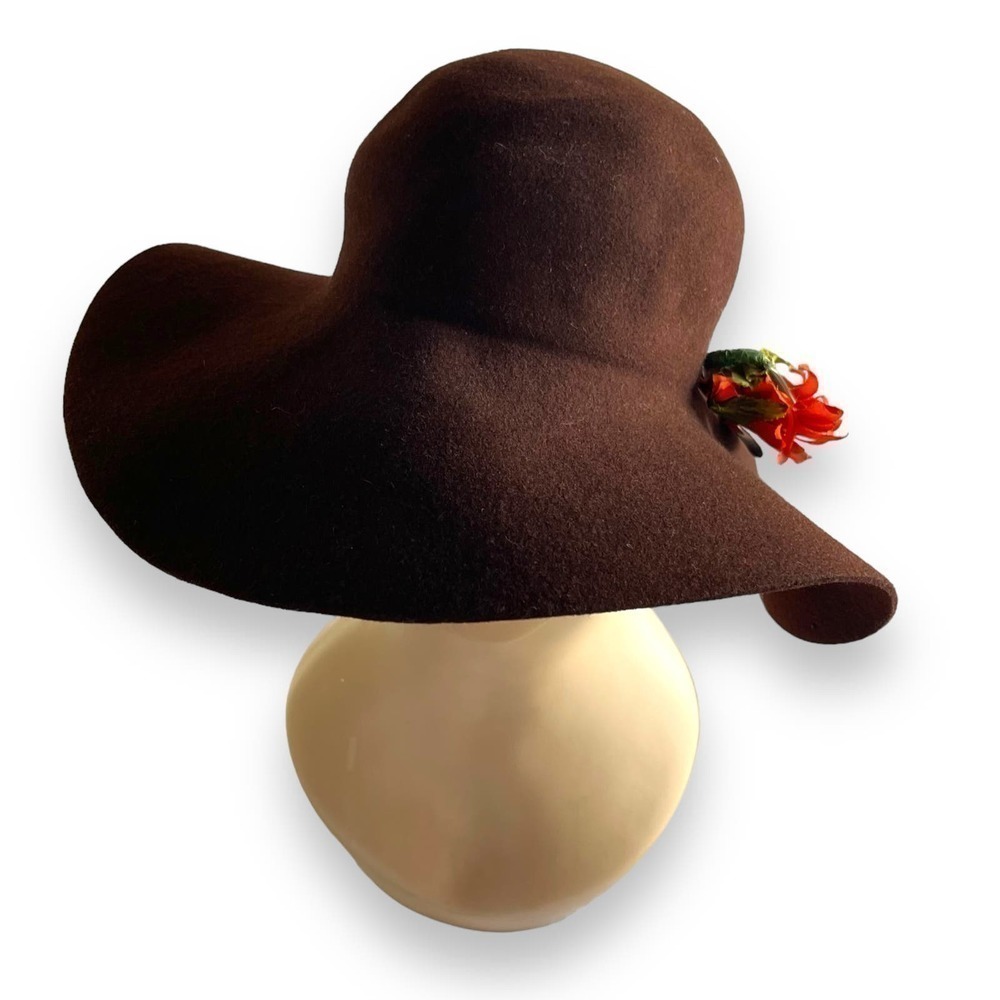 1980’s Floppy Brim 100% Wool Vintage Hat Betmar Ny&Paris Large Brim Flower Trim - Picture 5 of 15